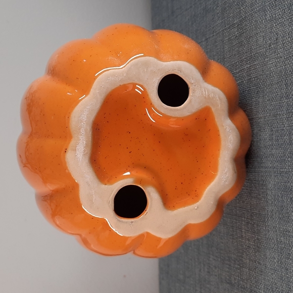 Ceramic Pumpkin Figure Tabletop Decor Fall Harvest Half Glazed Orange Na… - Picture 4 of 6